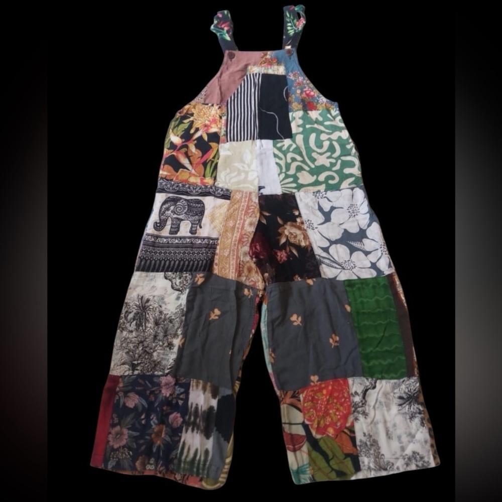 Patchwork one size long adult overalls